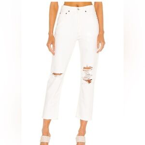 Agolde riley high rise straight crop in white size 25